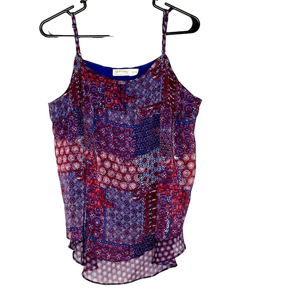 Faded Glory Babydoll Top sz L Y2K Sheer Tiered Boho Patchwork Beach